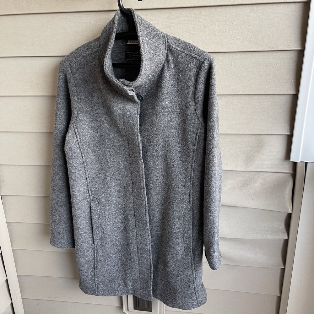 LL‎ Bean Jacket Women XL Petite Gray Wool Unlined Coat Bellandi